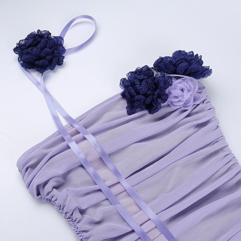 Strapless Rosette Ruched Mesh Backless Bodycon Mini Dress - View 8