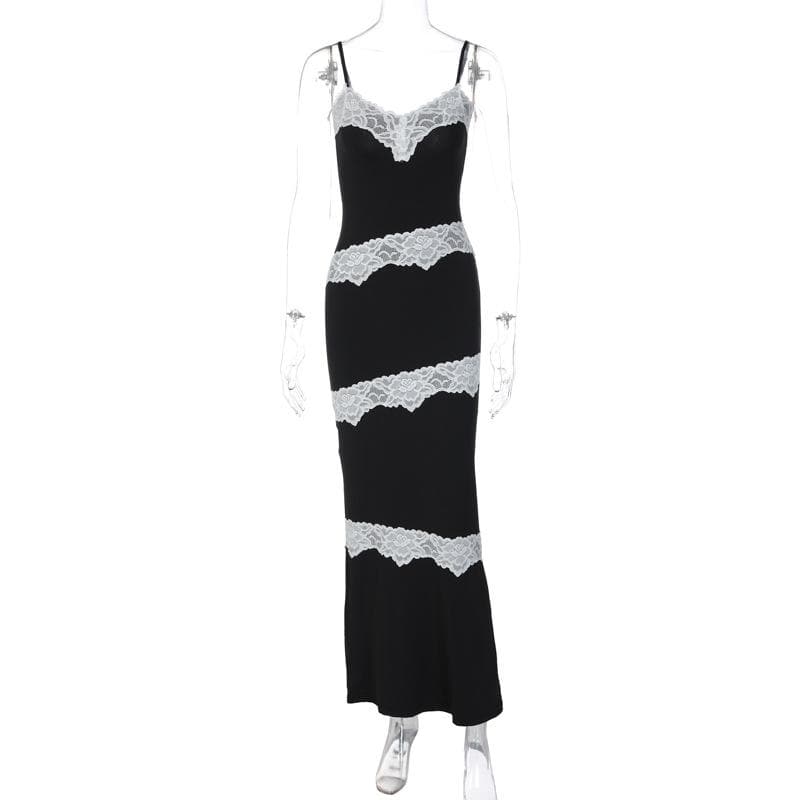 V neck lace hem contrast irregular cami maxi dress - View 8