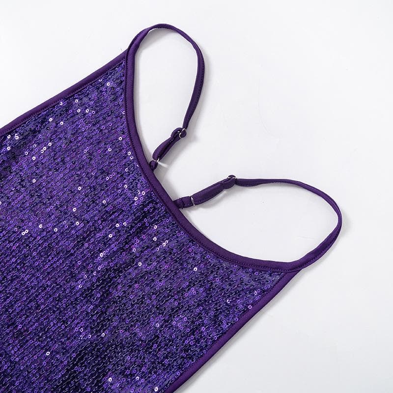 Glitter u neck see through backless cami maxi dress - View 6
