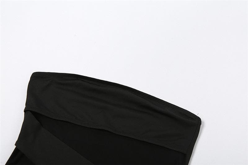 Cross front solid mesh backless patchwork tube mini dress - View 5