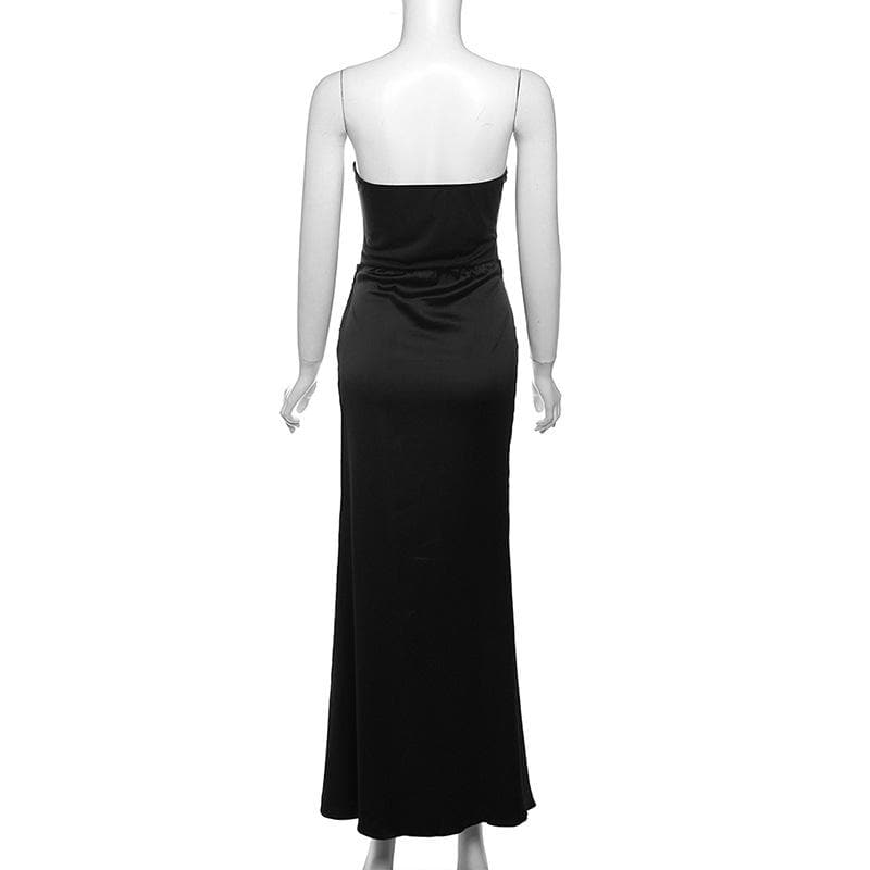 Corset solid ruched backless tube maxi dress - View 3