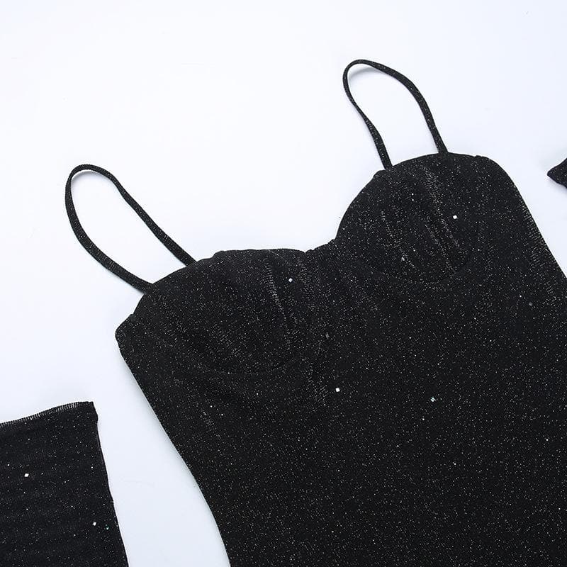 Gloves solid beaded slit sweetheart neck cami mini dress - View 9