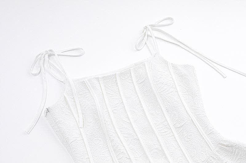 Textured Tie Strap Square Neck Corset Fit and Flare Mini Dress - View 4