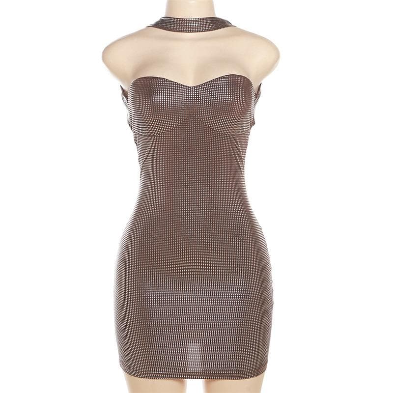 Mesh Halter Neck Sweetheart Cut Out Bodycon Mini Dress - View 2
