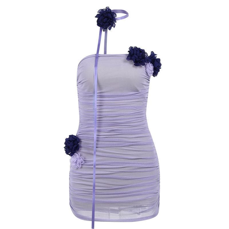 Strapless Rosette Ruched Mesh Backless Bodycon Mini Dress - View 4