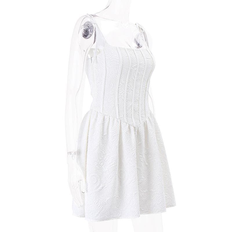 Textured Tie Strap Square Neck Corset Fit and Flare Mini Dress - View 10
