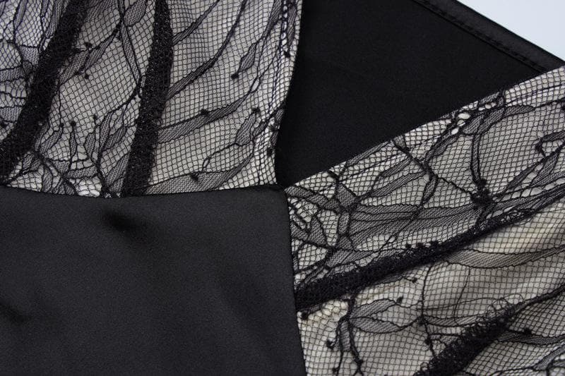 Lace patchwork contrast ruched v neck backless midi dress - View 5