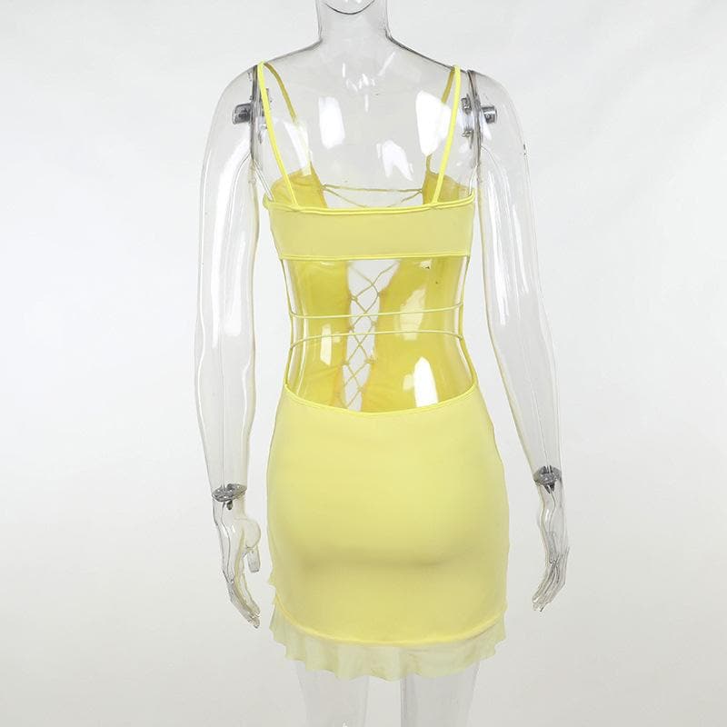 Lace up ruffle hollow out backless cami mini dress - View 6