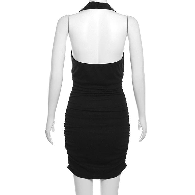 Lace Trim Cowl Neck Ruched Bodycon Mini Dress - View 5