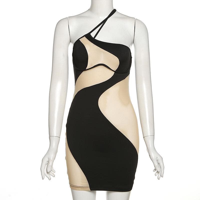 Mesh see through irregular one shoulder mini dress - View 7