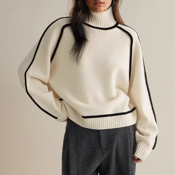 Turtleneck Contrast Piping Batwing Sleeve Sweater 4