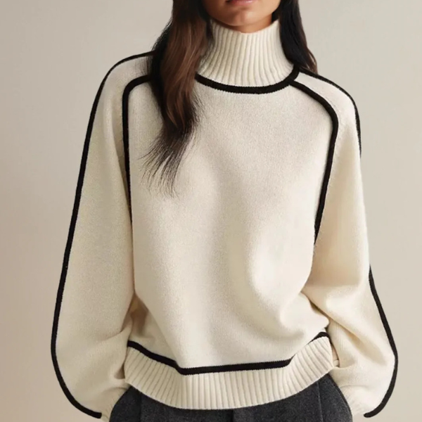 Turtleneck Contrast Seam Batwing Sleeve Sweater 3