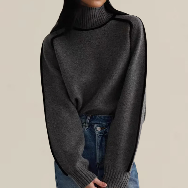 Turtleneck Contrast Seam Batwing Sleeve Sweater 6