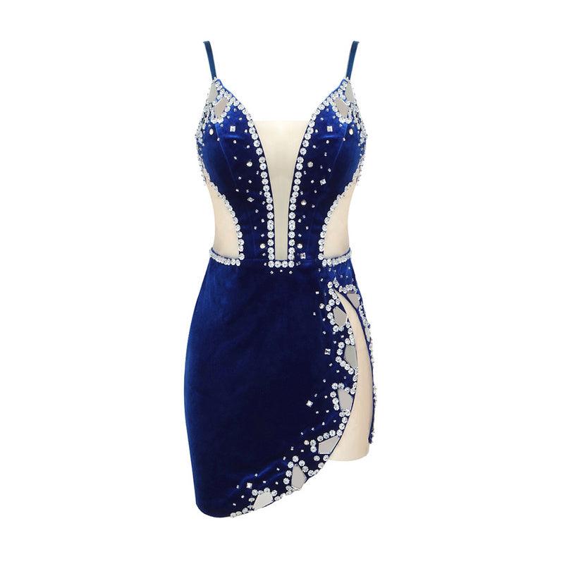 Kitty Strappy Velvet Sweetheart Crystal Trim Mesh Mini Dress - View 3