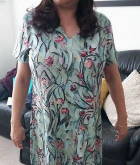 Floral V-Neck Short Sleeve Shift Midi Dress - View 3