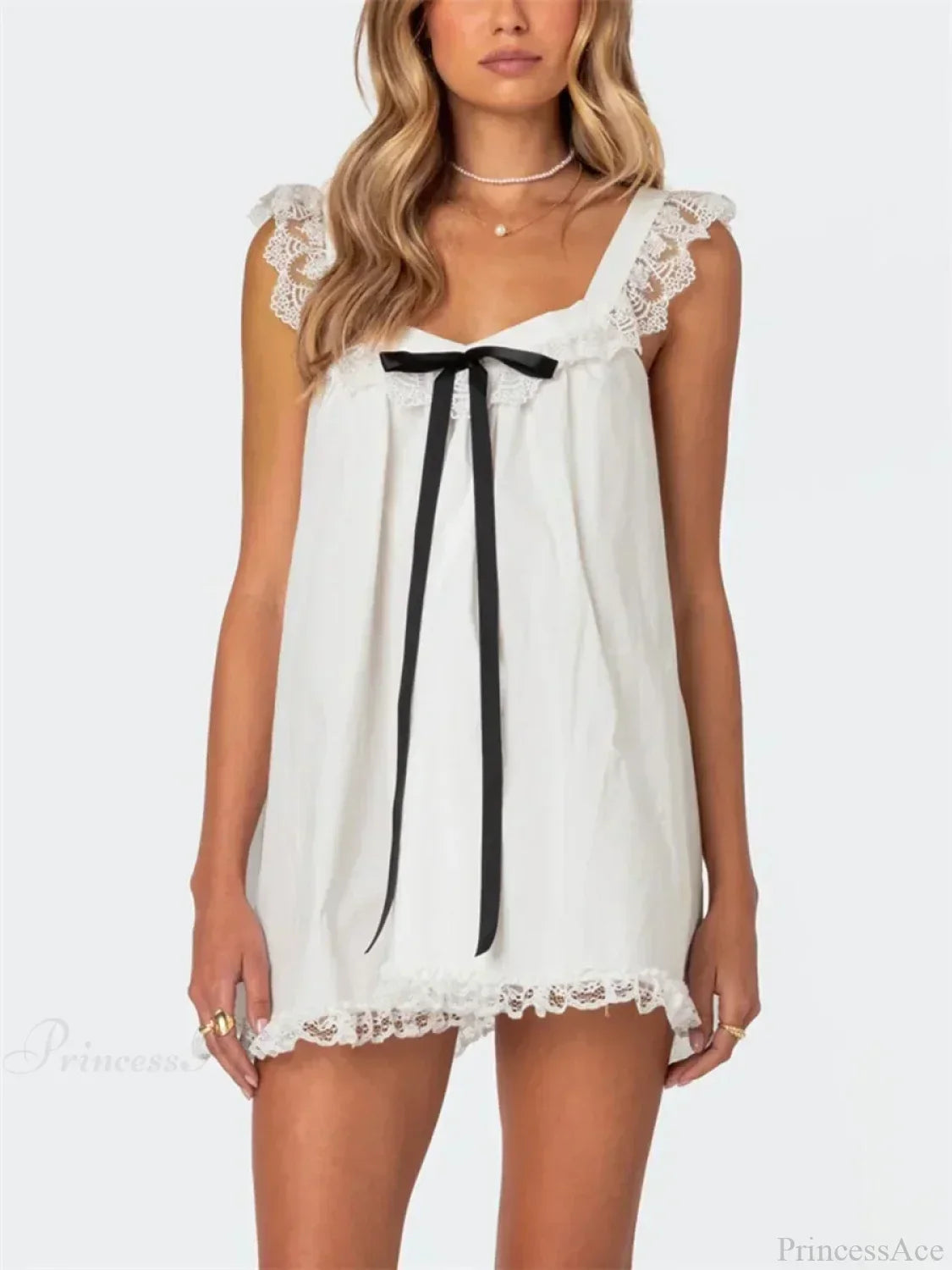 Lace Bowknot Embellished Mini Dress - View 8