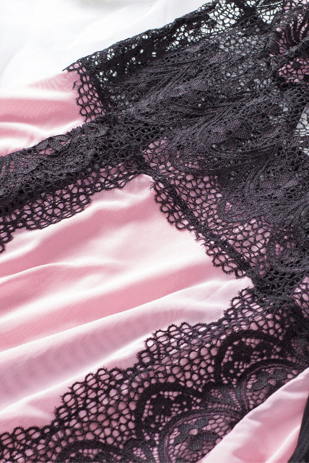 Floral Lace Spaghetti Strap Scalloped V-Neck Vertical Lace Panel Babydoll Gown 35