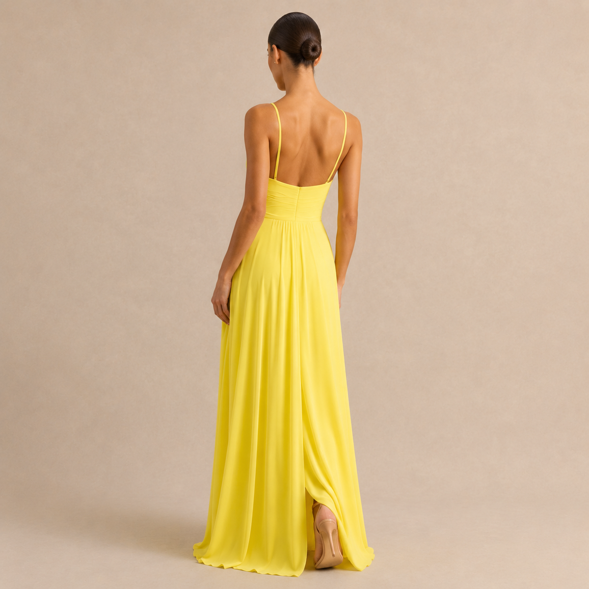 V-Neck Pleated High Split Chiffon Maxi Dress 12