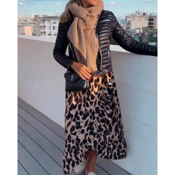 Leopard Print Wrap Deep V-Neck Long Sleeve Maxi Dress - View 8