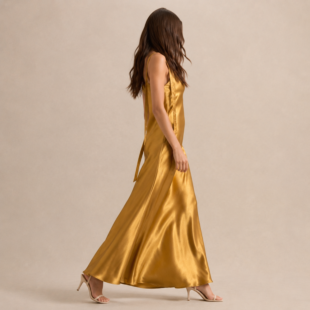 Scarf Neck V-Neck Satin Bias Slip Maxi Dress 24