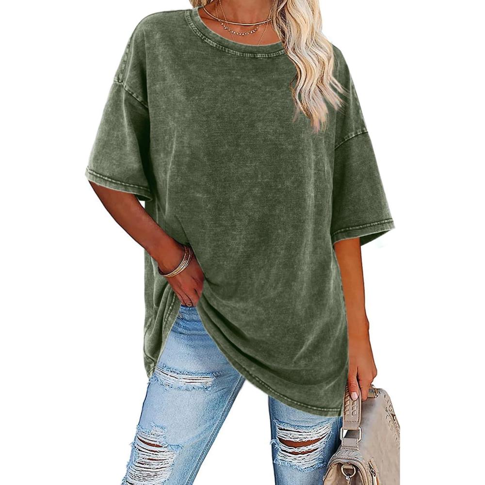 Crew Neck Short Sleeve Oversized Washed T-Shirt 6