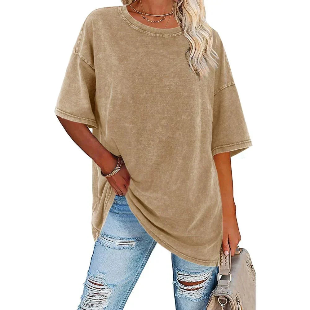 Crew Neck Short Sleeve Oversized Washed T-Shirt 8
