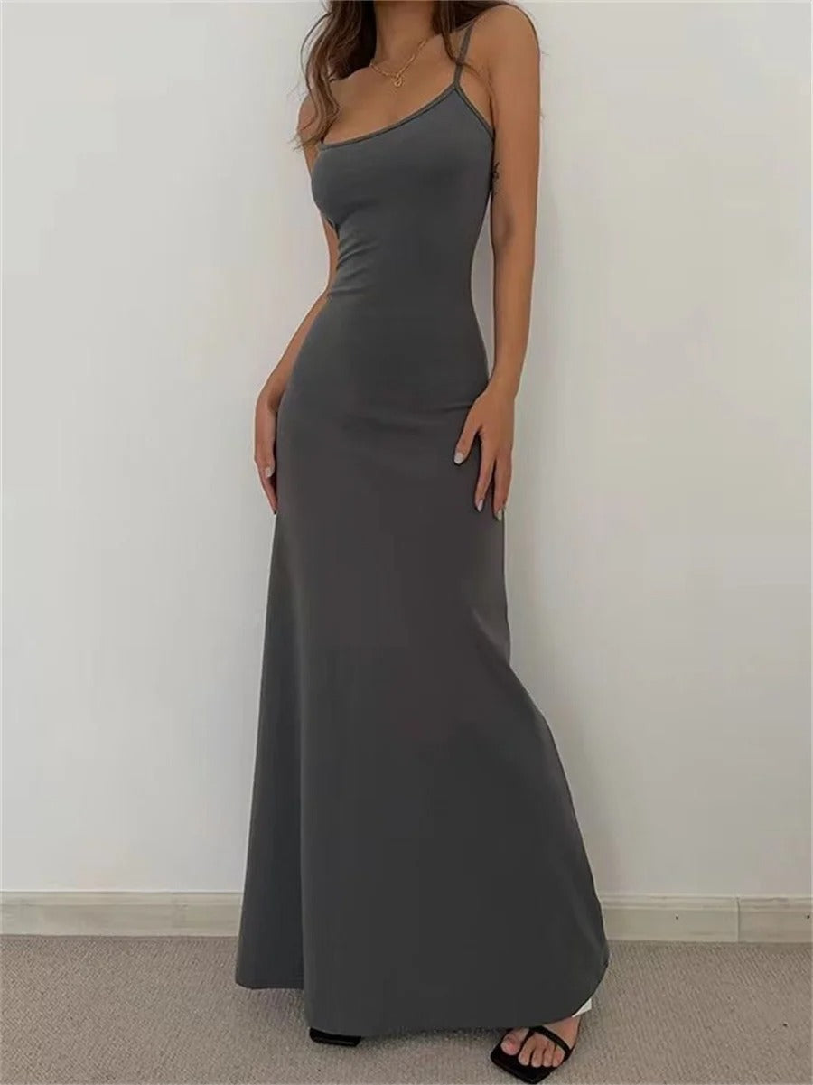 Spaghetti Strap Scoop Neck Knit Bodycon Maxi Dress - View 2