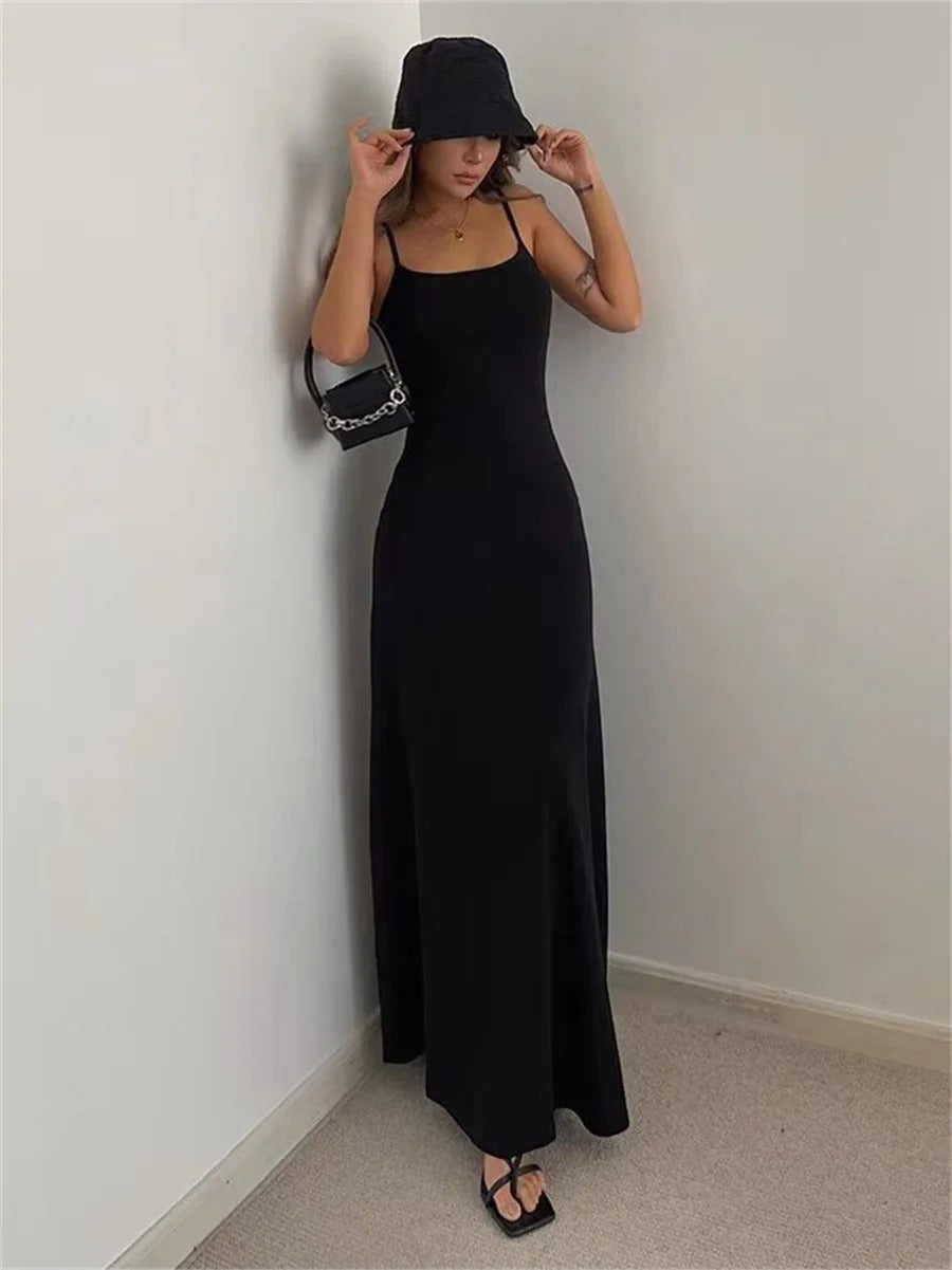 Spaghetti Strap Scoop Neck Knit Bodycon Maxi Dress - View 4