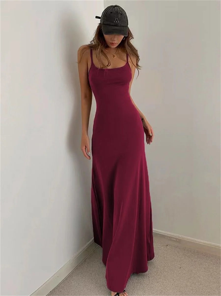 Spaghetti Strap Scoop Neck Knit Bodycon Maxi Dress - View 5