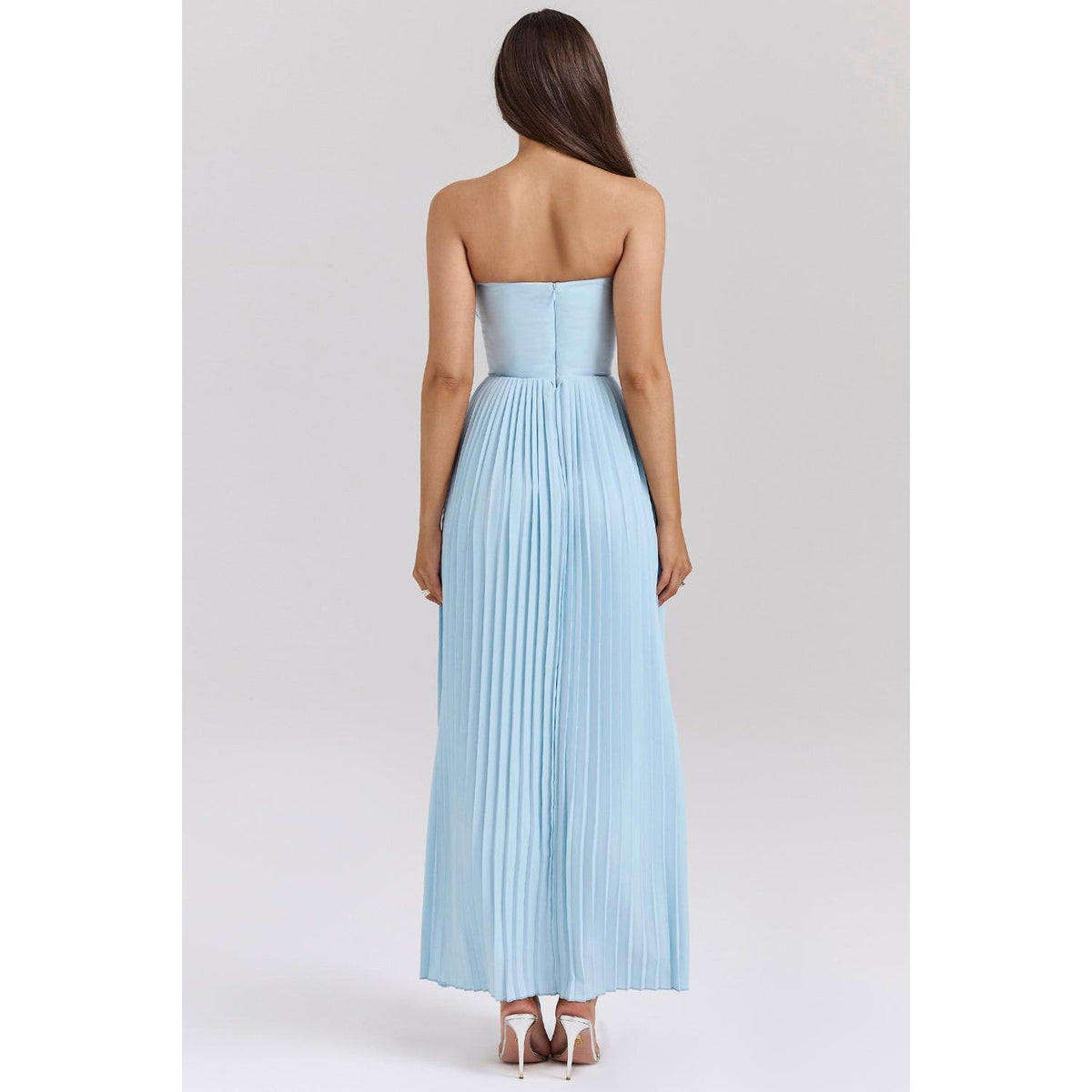 Chiffon Strapless Corset Pleated Maxi Gown - View 3