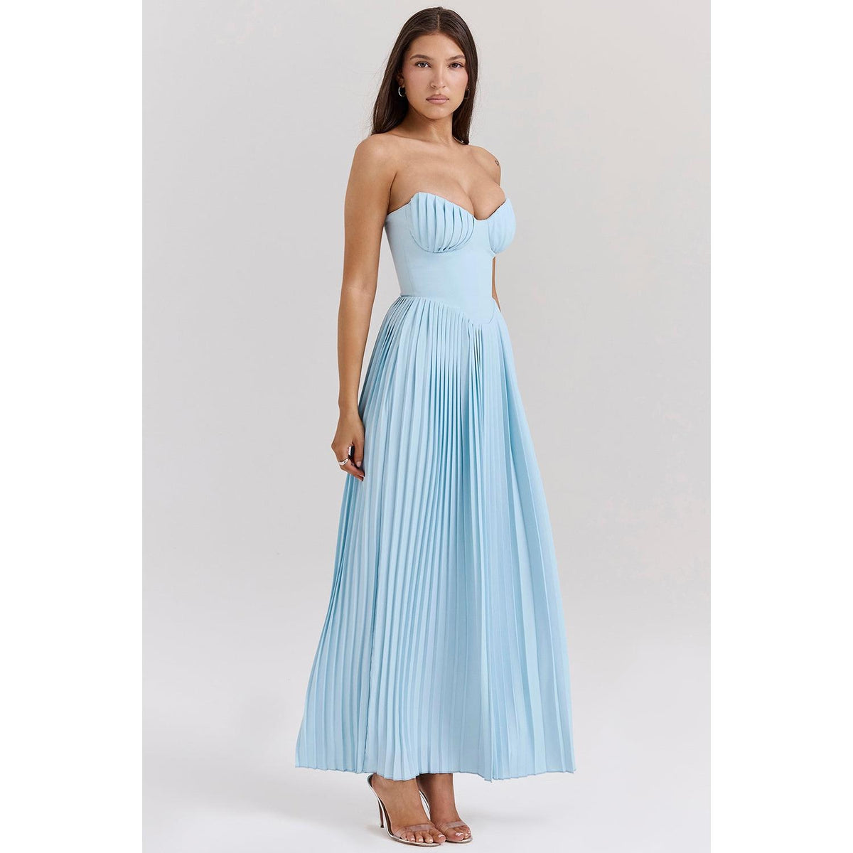 Chiffon Strapless Corset Pleated Maxi Gown - View 2