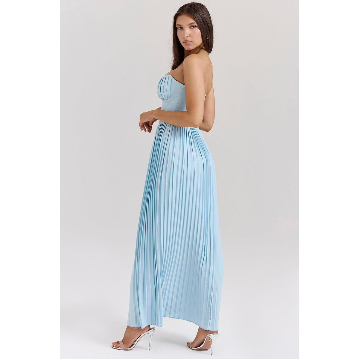 Chiffon Strapless Corset Pleated Maxi Gown - View 4