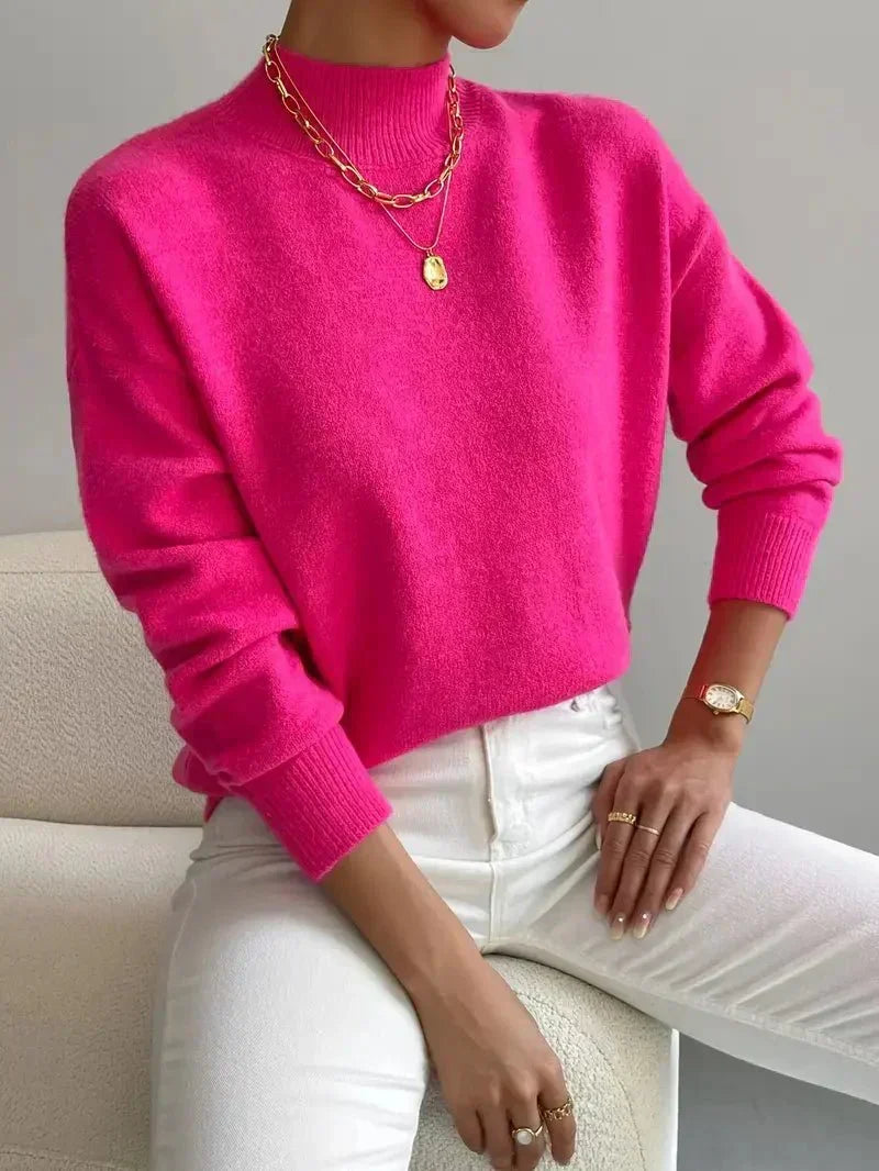 Mock Neck Long Sleeve Drop Shoulder Knit Sweater 7