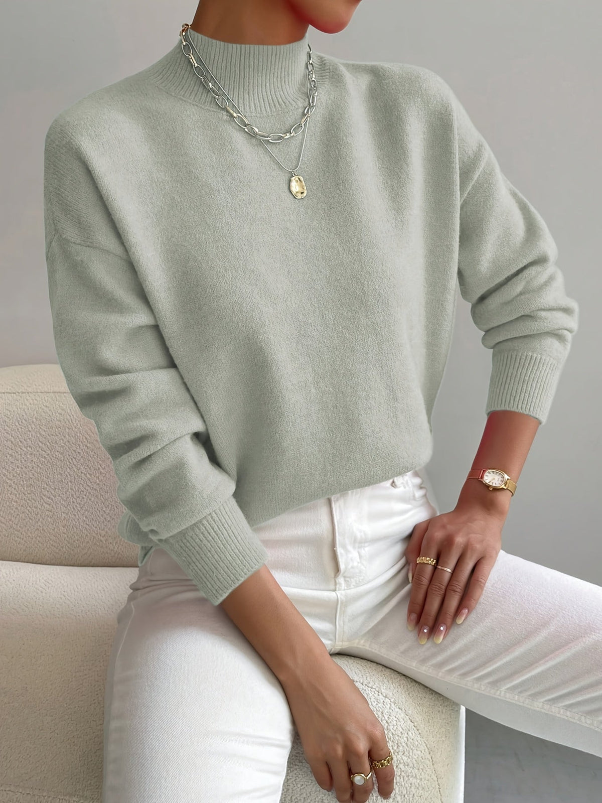 Mock Neck Long Sleeve Knit Sweater