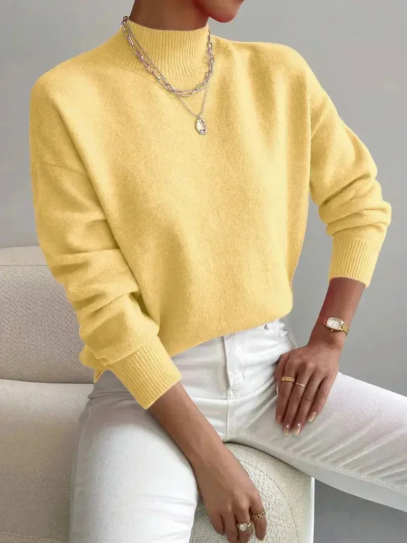 Mock Neck Long Sleeve Drop Shoulder Knit Sweater 4