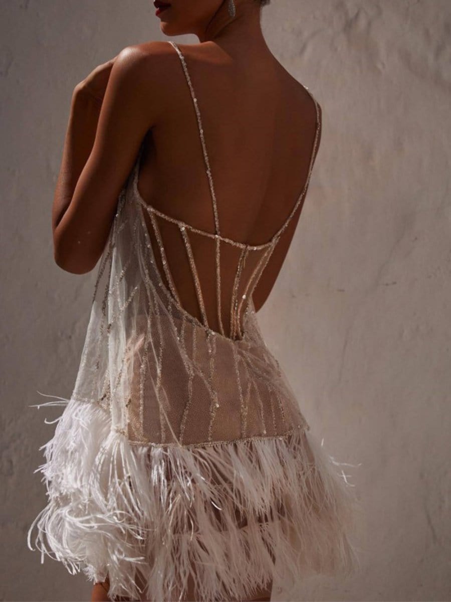 Marie Tassel Mesh Backless Mini Dress - View 2