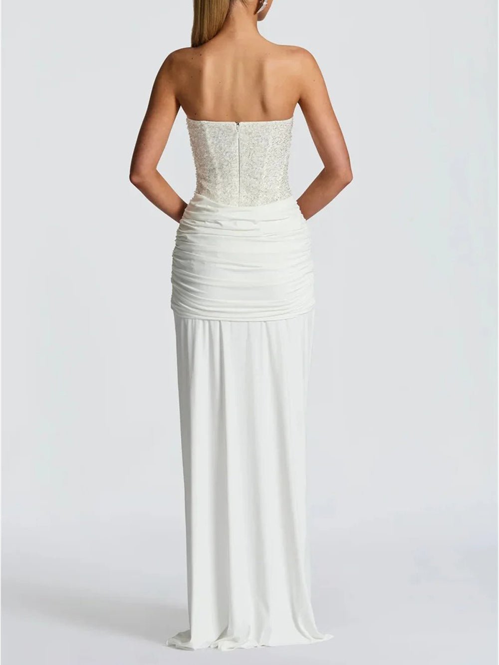 Sequin Strapless Sweetheart Corset Grecian Draped Evening Gown - View 3