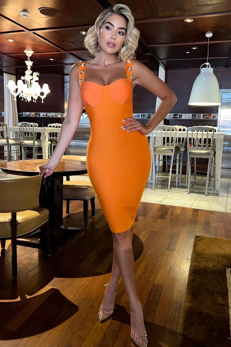 Metallic Bicolor Bustier Bandage Sleeveless Midi Dress - Burnt Orange - View 2