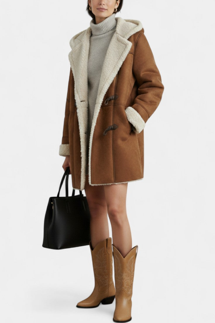 Hooded Faux Shearling Toggle Coat 3