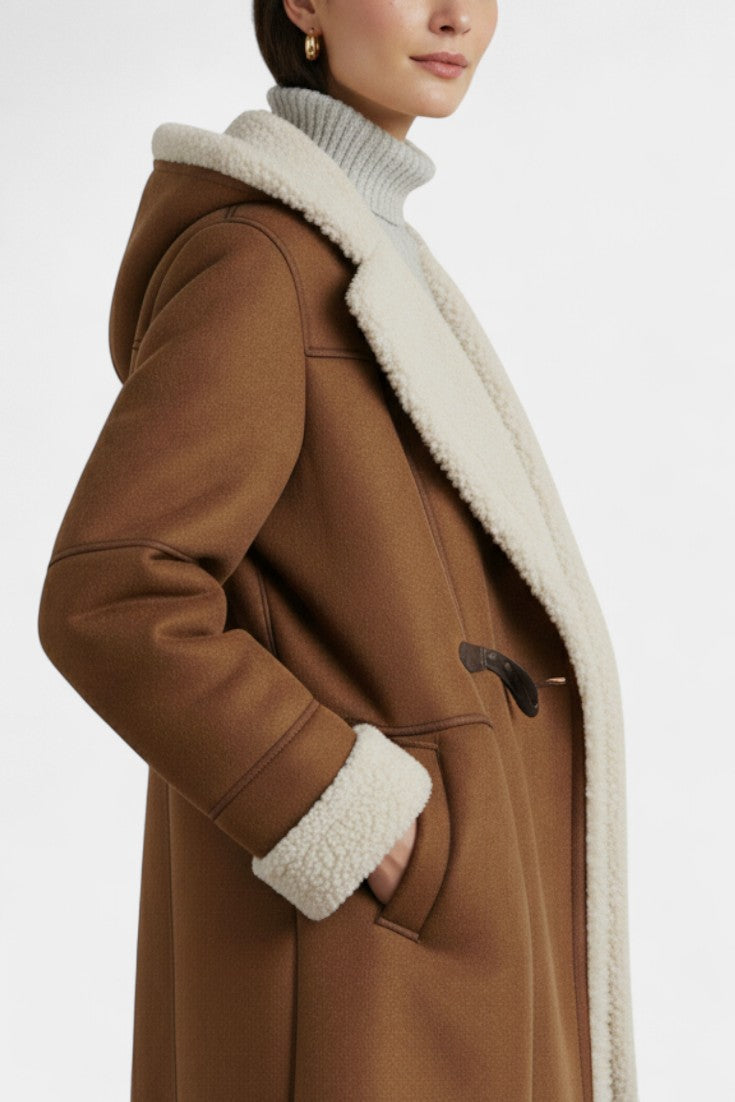 Hooded Faux Shearling Toggle Coat 5