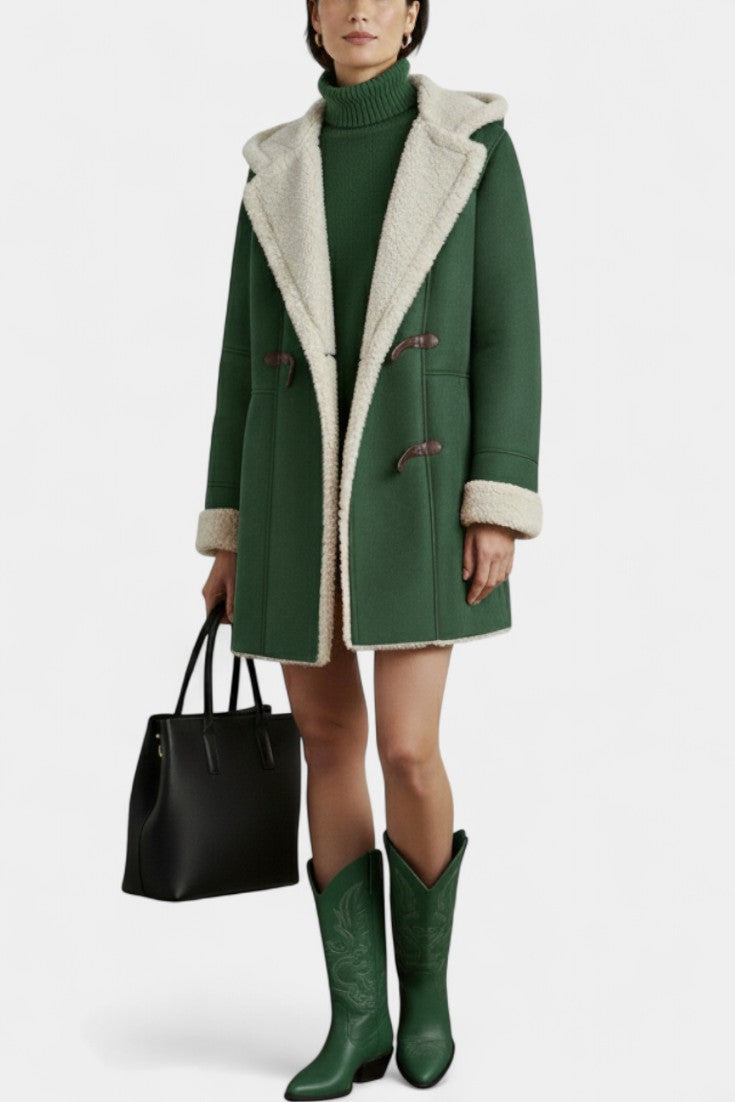 Hooded Faux Shearling Toggle Coat 7