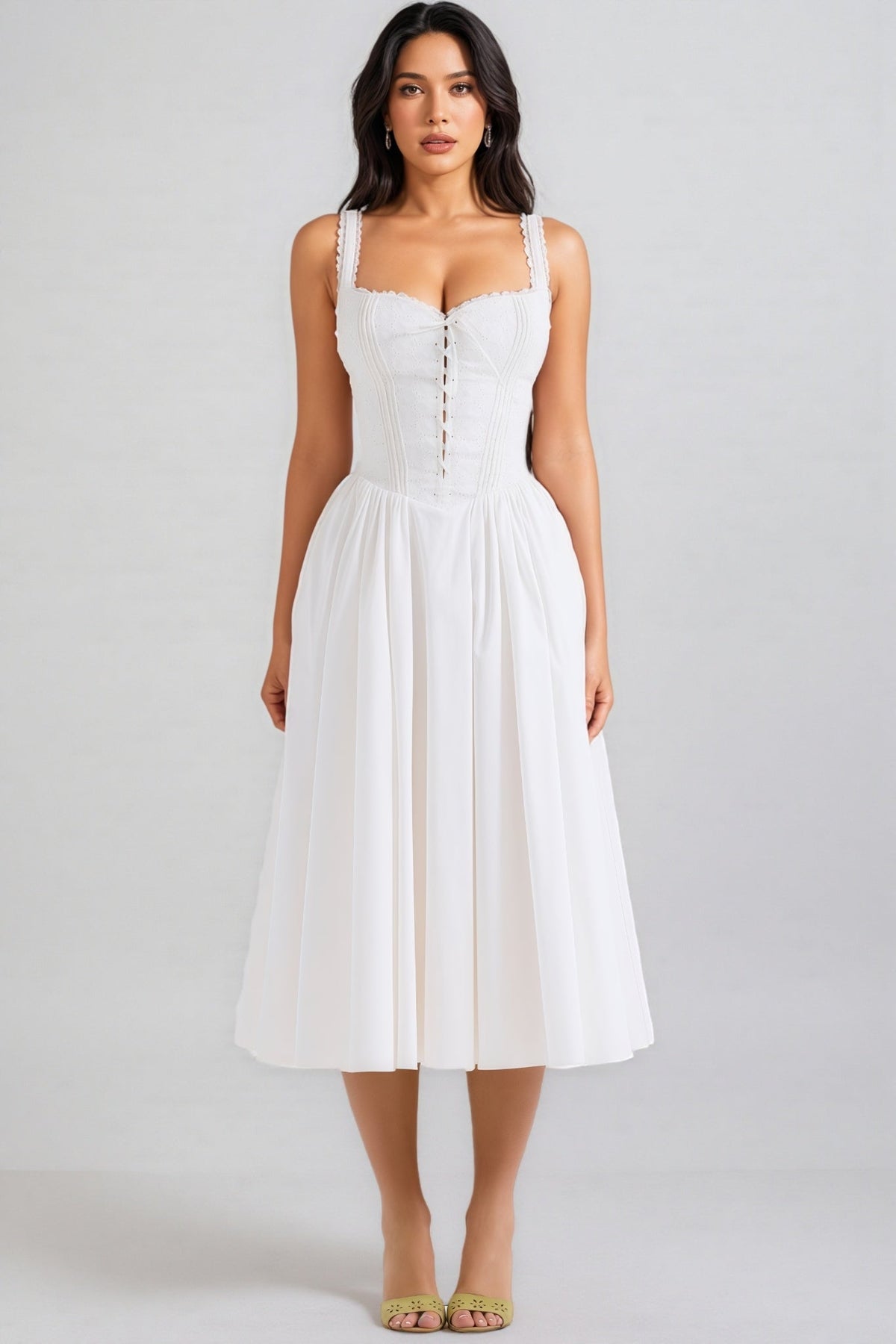 Sweetheart Corset Lace Up A-Line Midi Dress