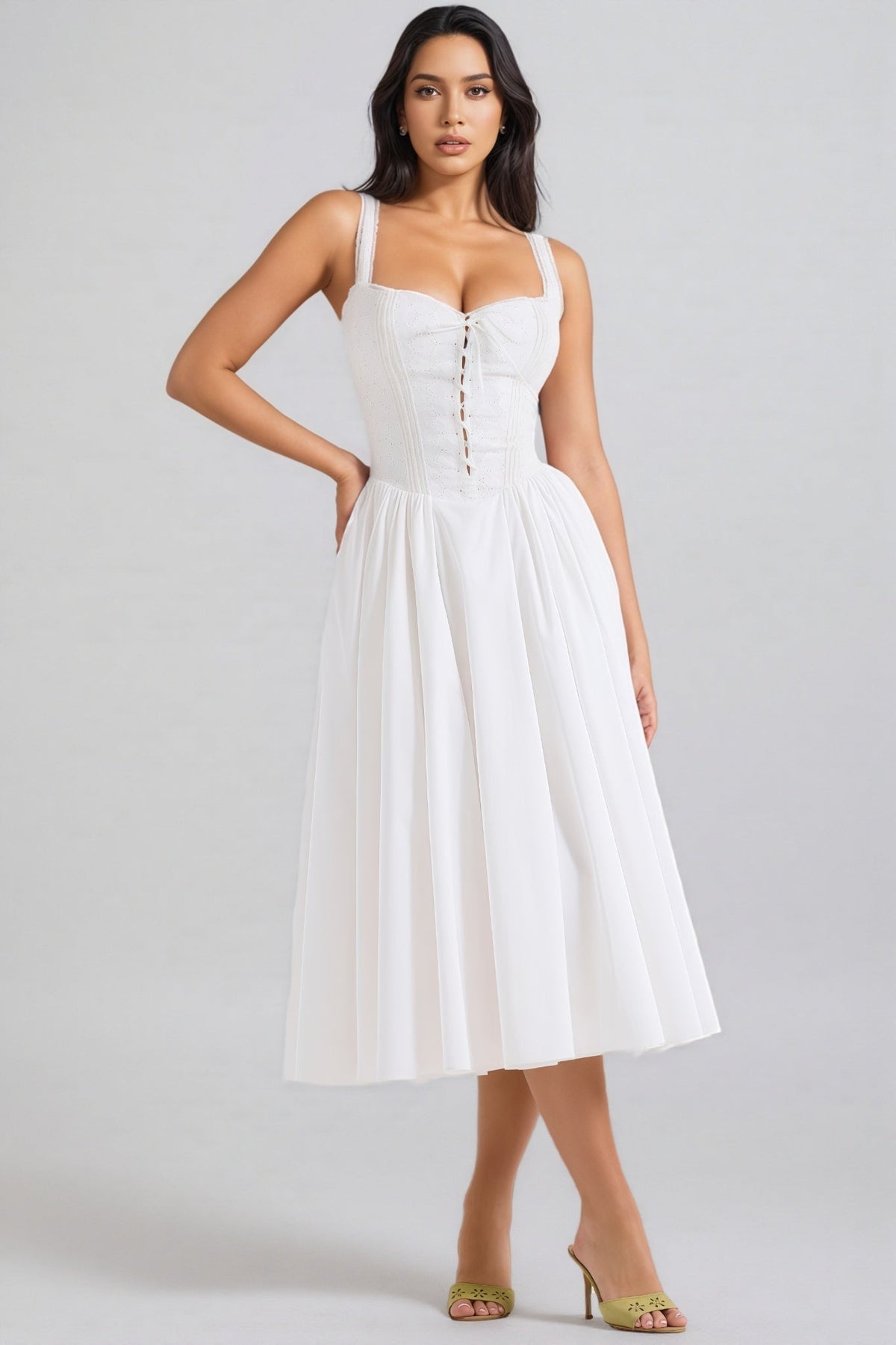 Sweetheart Corset Lace Up A-Line Midi Dress - View 3
