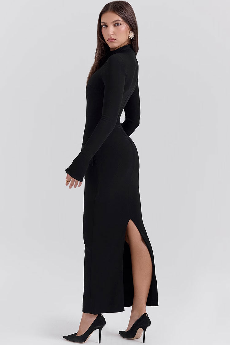 High Neck Long Sleeve Peplum Bodycon Maxi Dress - View 3