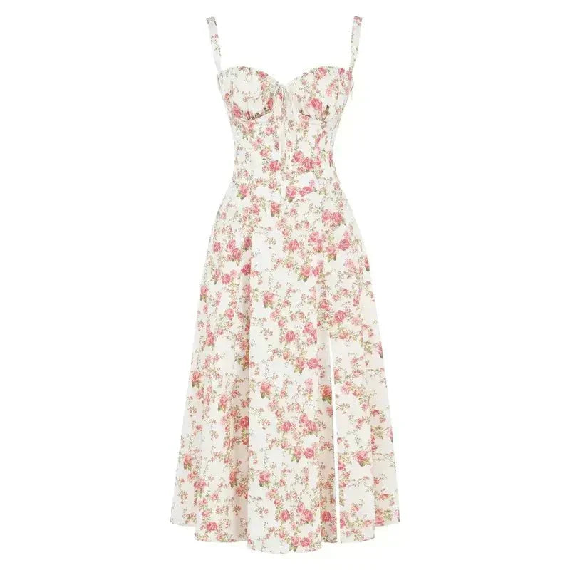 Floral Sweetheart Corset High Split Midi Dress 19