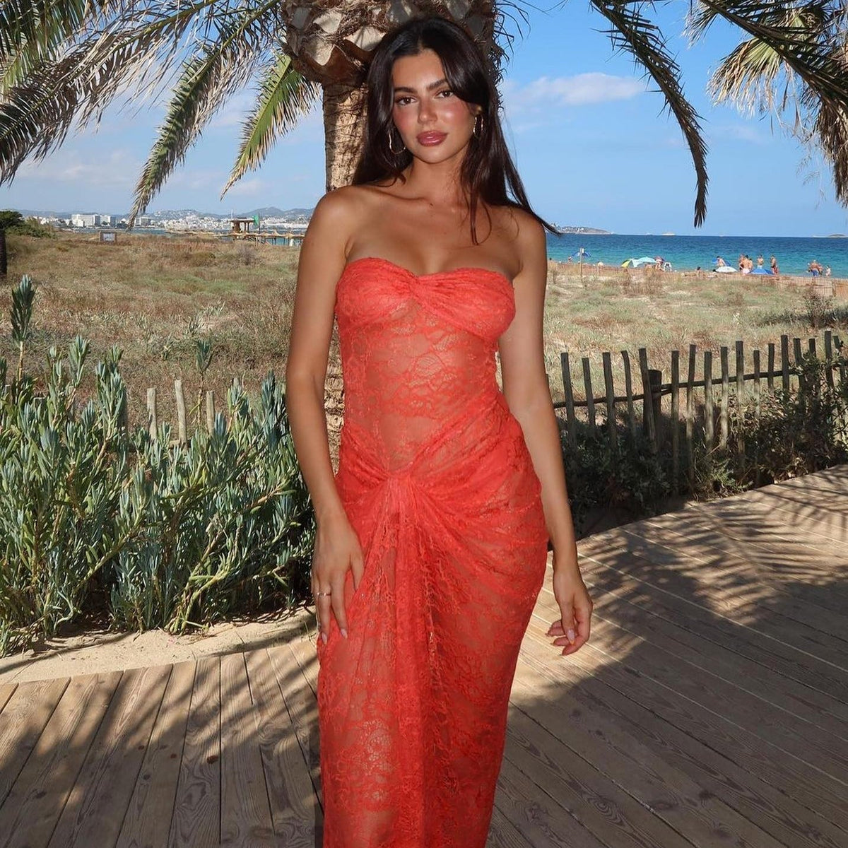 Her Silhouette Strapless Lace Maxi Dress - View 9