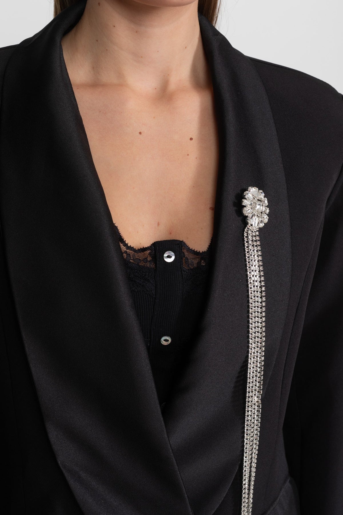 Rhinestone Brooch Chain Shawl Lapel Deep V-Neck Blazer Mini Dress - View 5
