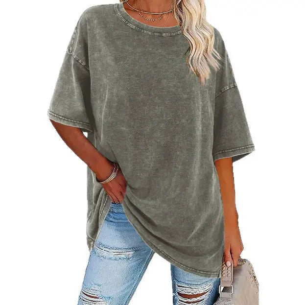Crew Neck Short Sleeve Oversized Washed T-Shirt 10