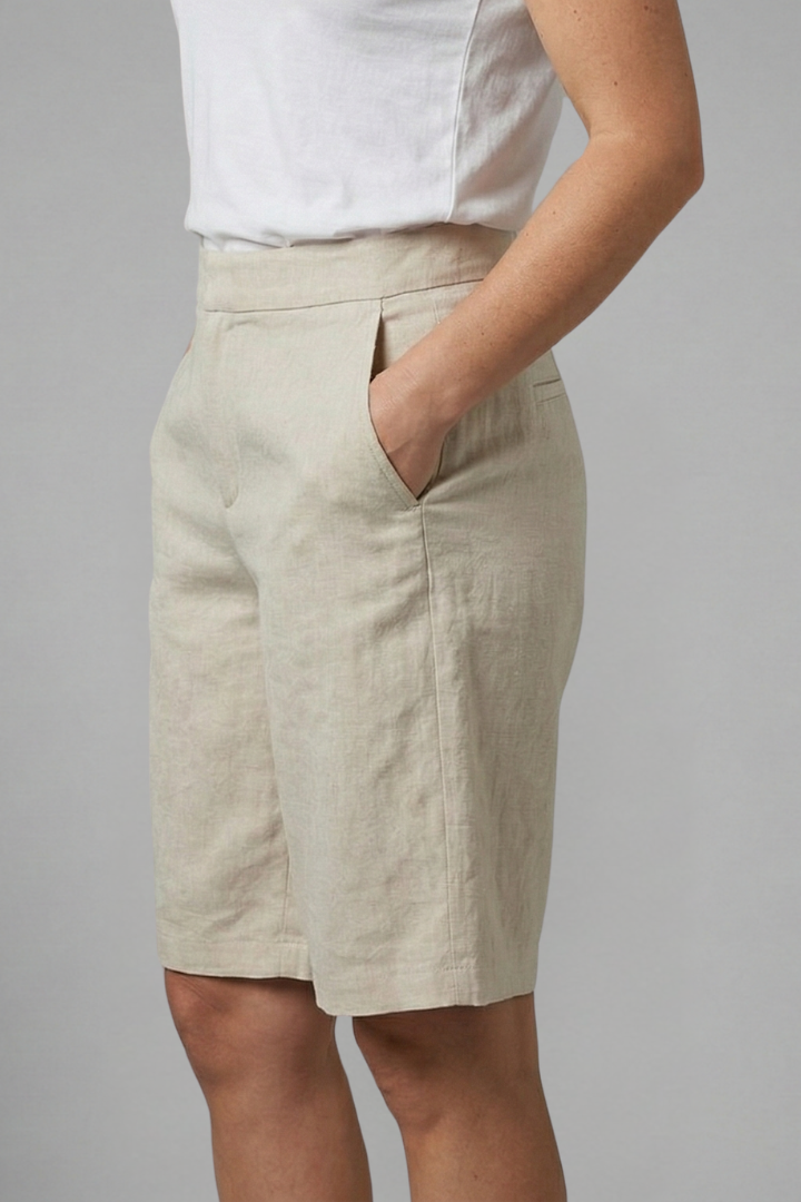 High Waist Wide Leg Linen Look Knee Length Bermuda Shorts 6