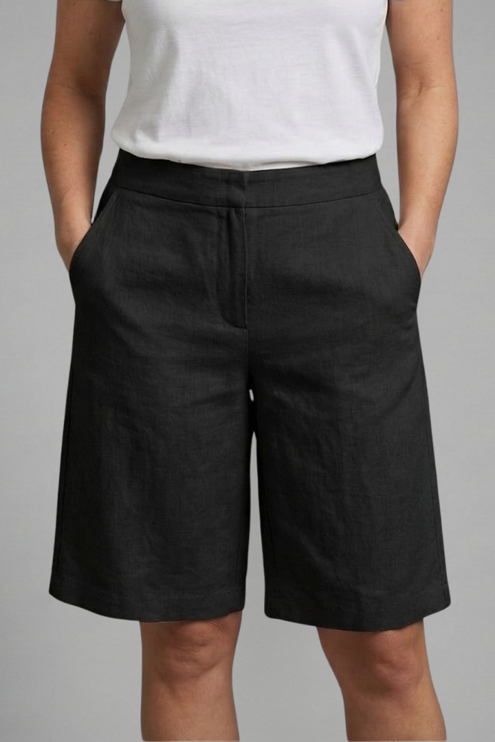 High Waist Wide Leg Linen Look Knee Length Bermuda Shorts 9